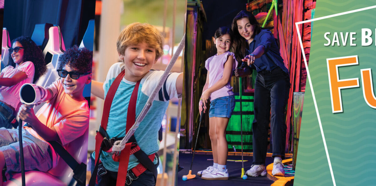 Fun Pass includes access to multiple attractions some shown in the image. Banner image used for Fun Pass webpage.