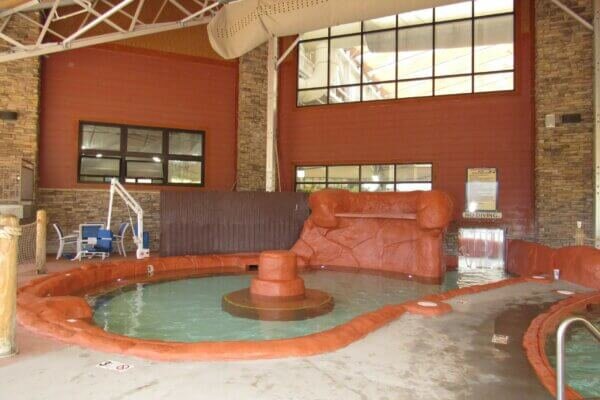 indoor outdoor hot spa with basketball hoops