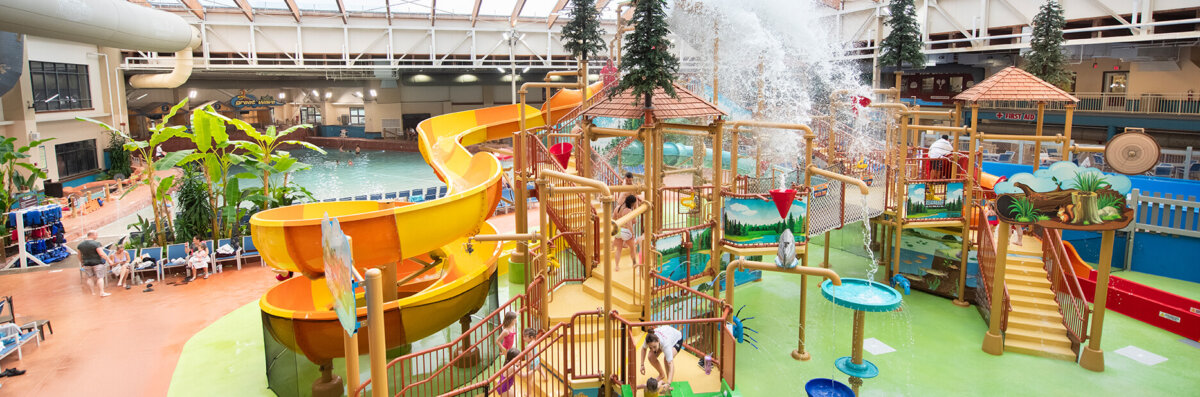 WaterDome banner image for waterparks overview includes n indoor kids area.