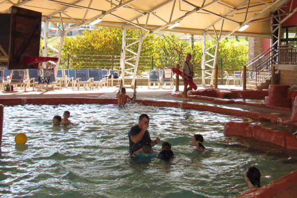 indoor outdoor hot spa with basketball hoops