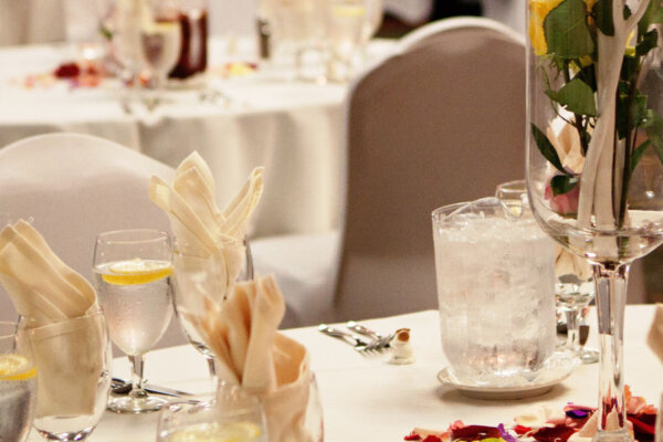 Wedding table setup for gallery image on the meetings and events regarding weddings.