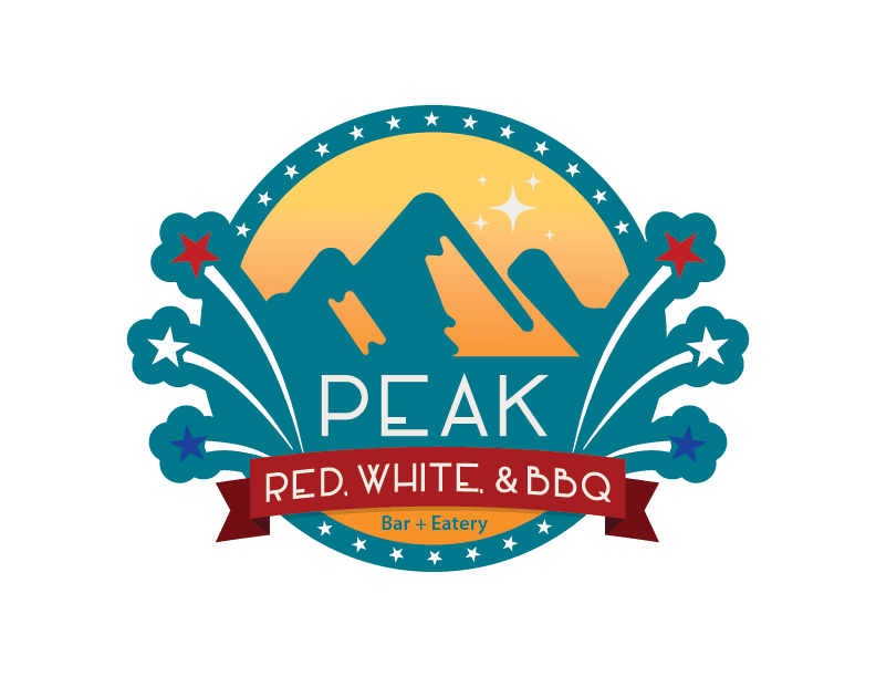 Red, White, & BBQ Logo for Peak restaurant page special at Wilderness at the Smokies.